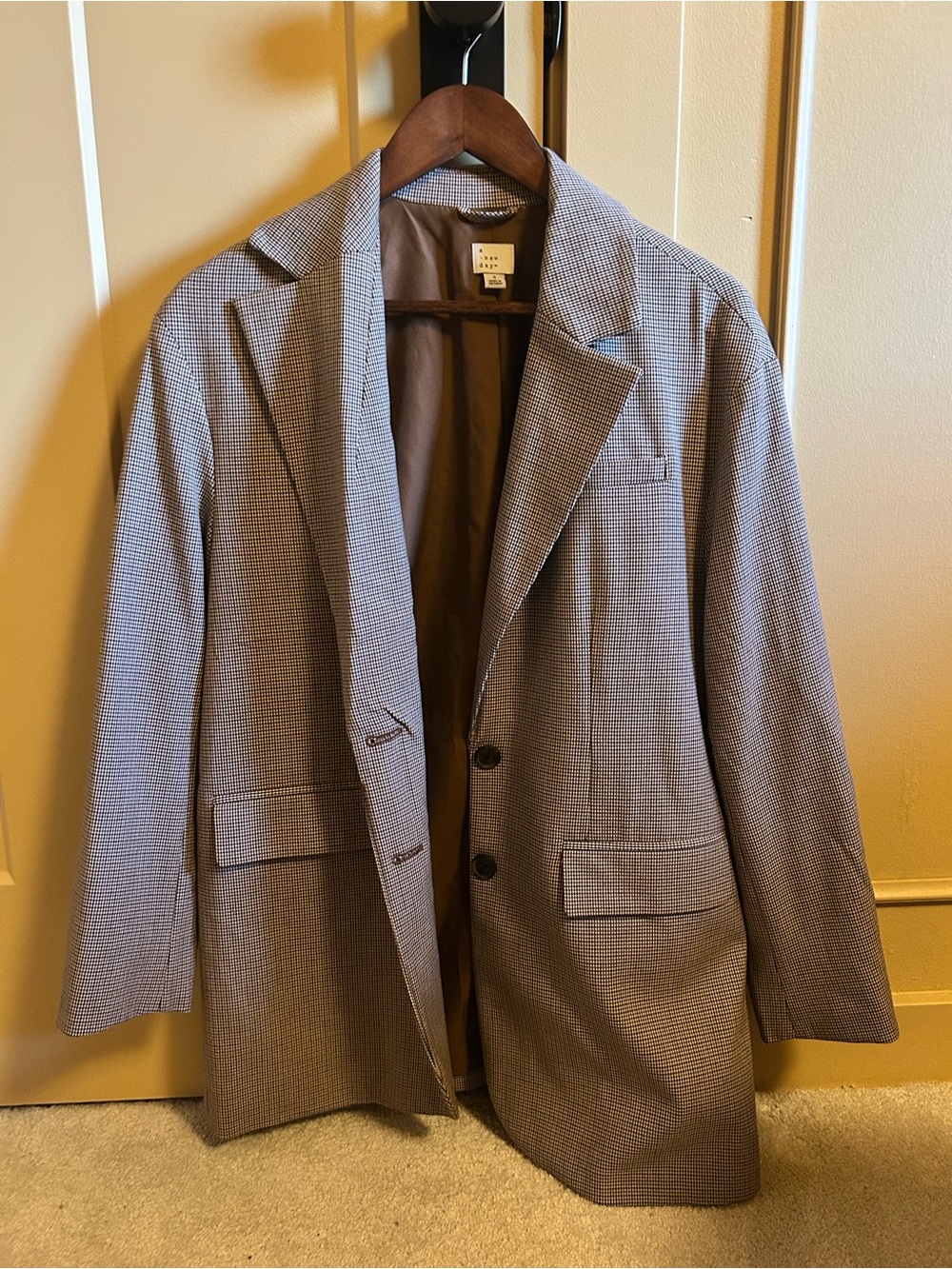 Womens Gingham Checkered Blazer in Brown size S